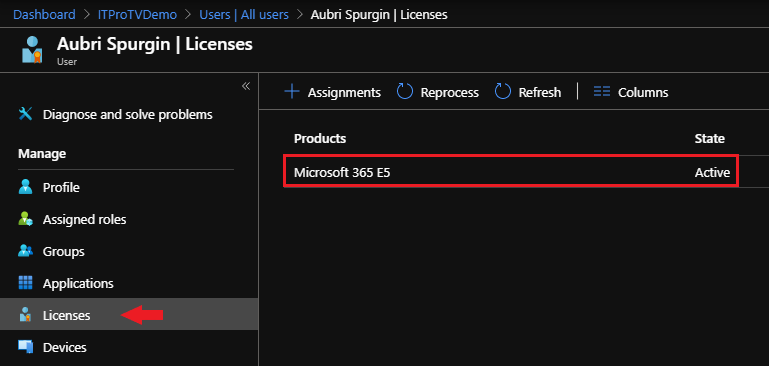 Microsoft 365 license assigned to a user account