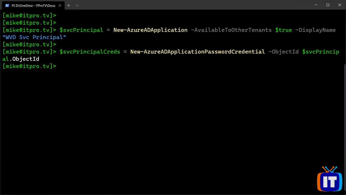 Using PowerShell to create a service principal and credentials 